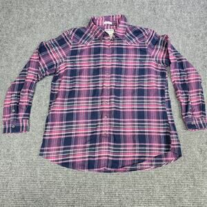 Ariat REAL Billie Jean Women's Large Pink Navy Plaid Flannel Shirt Relaxed